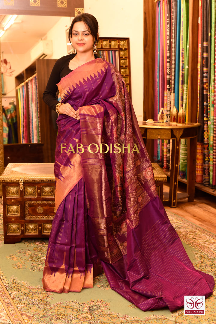 SAHAJANAND KALANJALI PURPLE PURE TISSUE SAMBALPURI HANDLOOM SILK SAREE