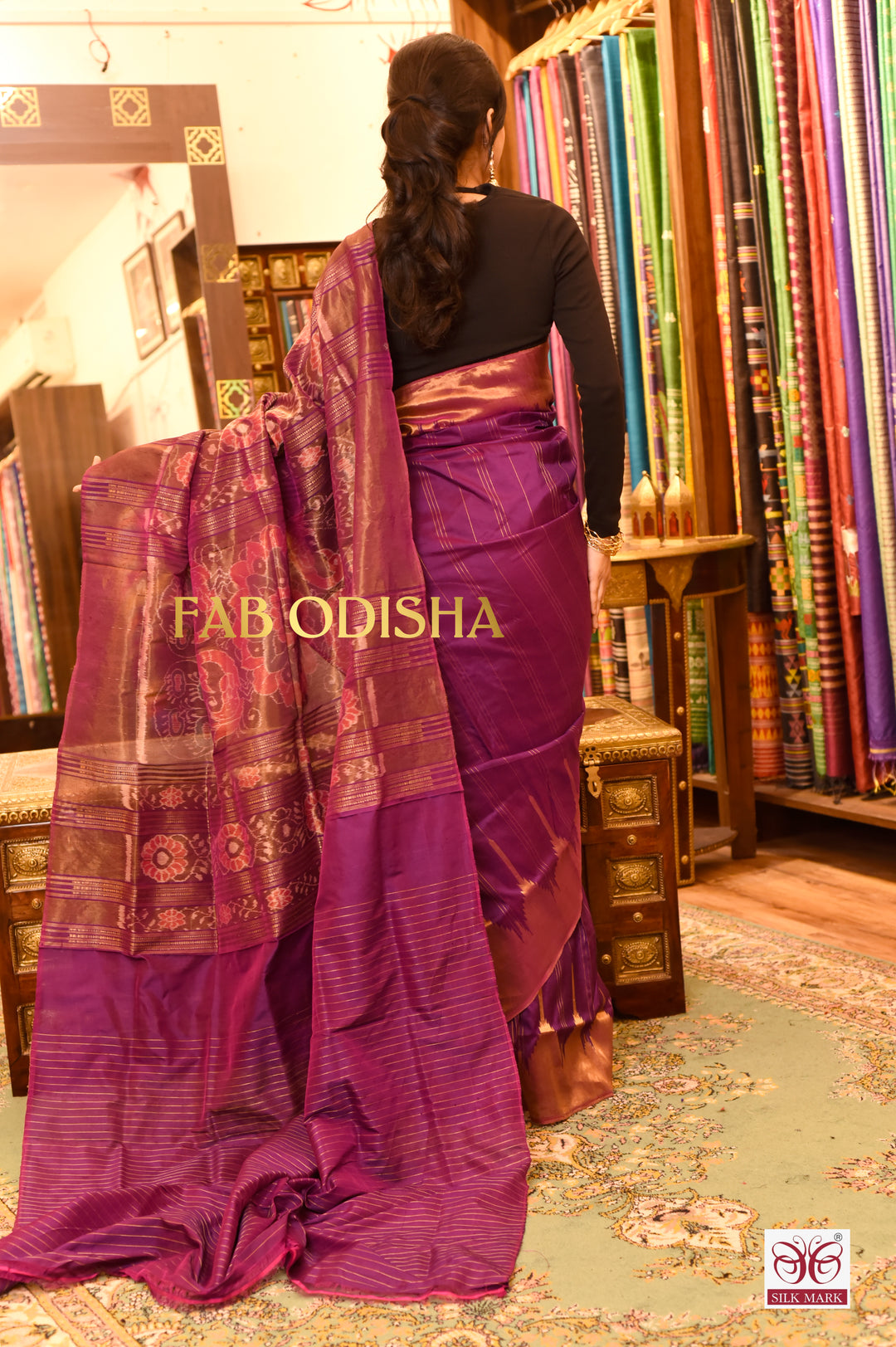 SAHAJANAND KALANJALI PURPLE PURE TISSUE SAMBALPURI HANDLOOM SILK SAREE
