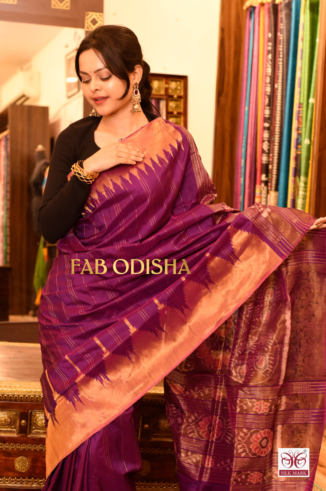 SAHAJANAND KALANJALI PURPLE PURE TISSUE SAMBALPURI HANDLOOM SILK SAREE