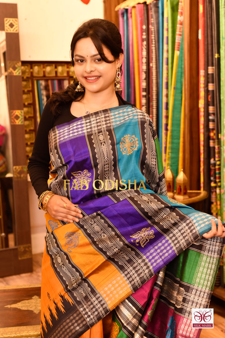 SVARNA LEKHA MYSTICAL BERHAMPURI HANDLOOM DOUBLE AANCHAL PURE SILK PATTA SAREE