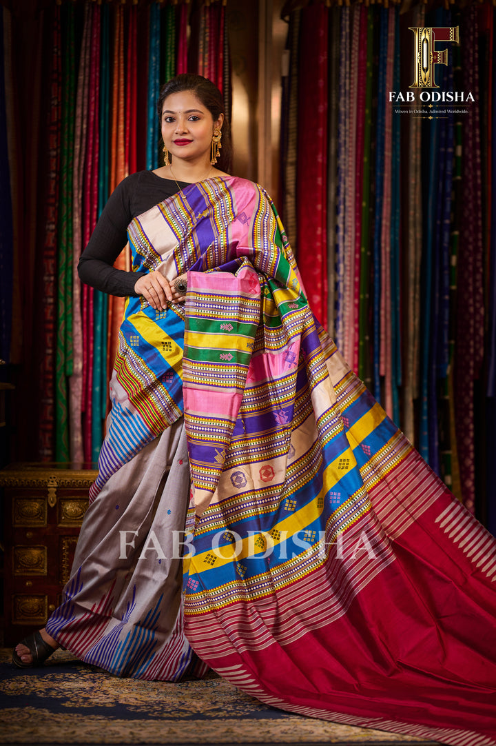 RAJARANGINI BERHAMPURI HANDLOOM DOUBLE PALLU TISSUE SILK PATTA SAREE