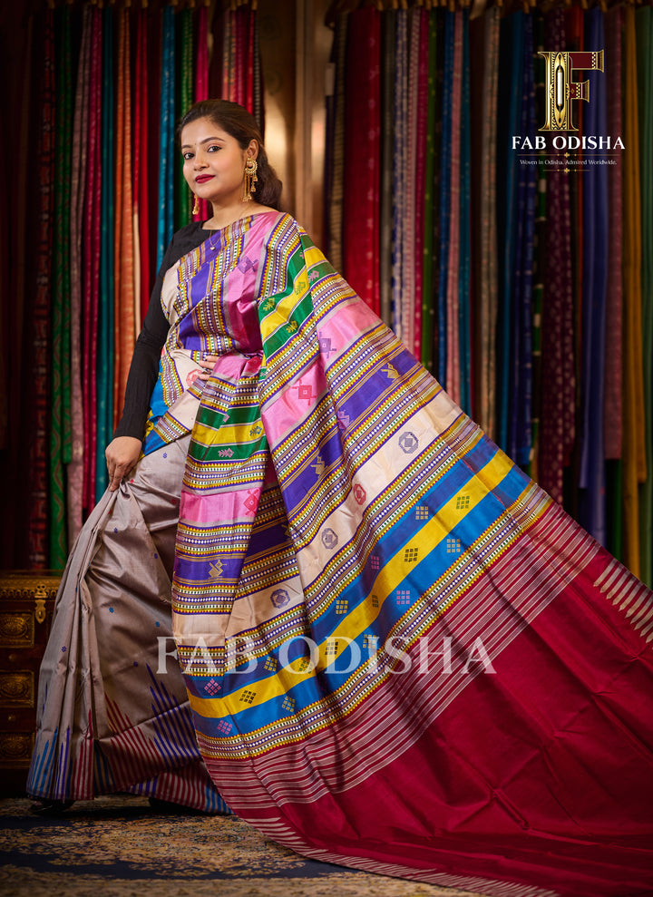 RAJARANGINI BERHAMPURI HANDLOOM DOUBLE PALLU TISSUE SILK PATTA SAREE