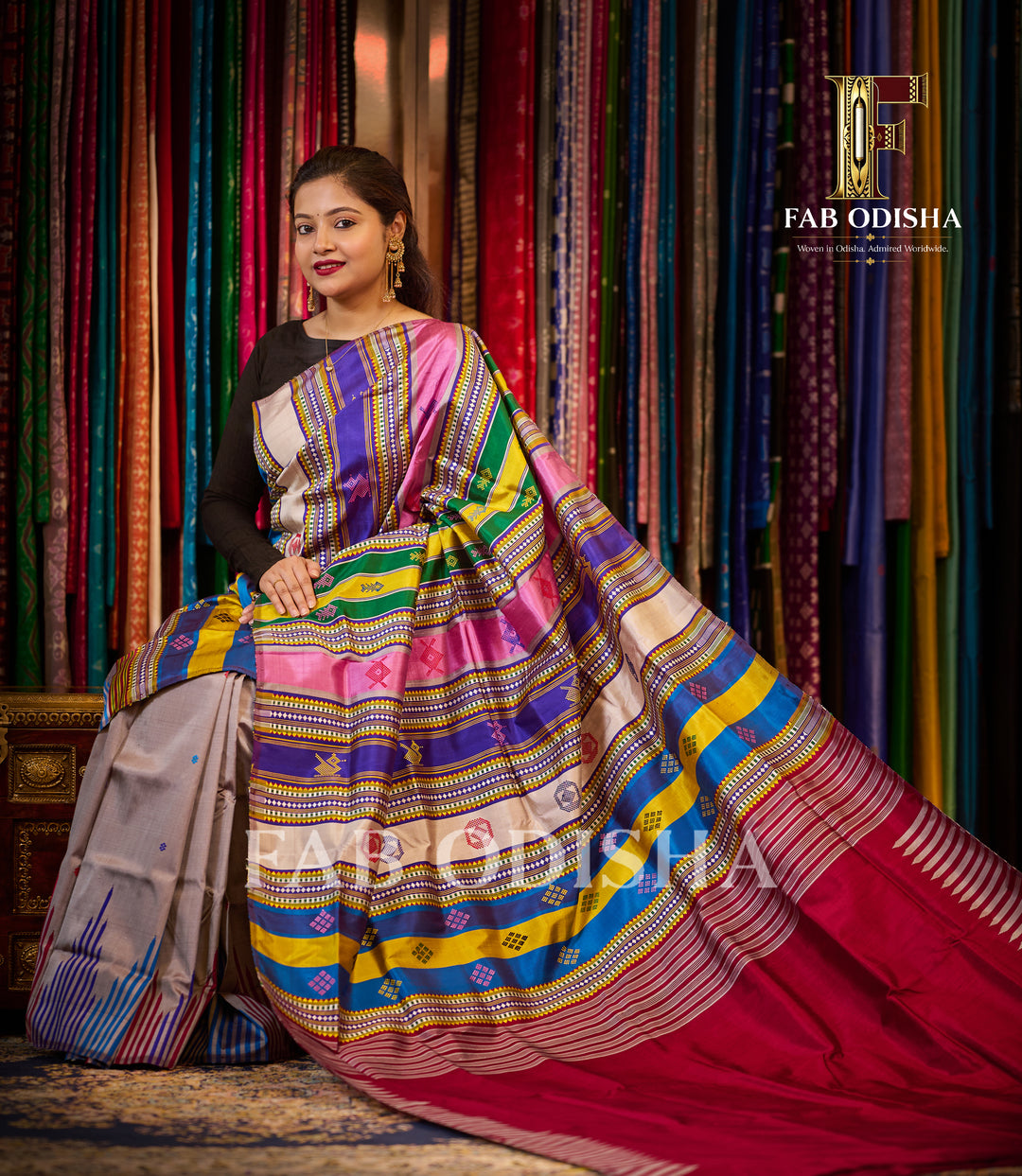 RAJARANGINI BERHAMPURI HANDLOOM DOUBLE PALLU TISSUE SILK PATTA SAREE