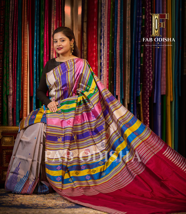 RAJARANGINI BERHAMPURI HANDLOOM DOUBLE PALLU TISSUE SILK PATTA SAREE