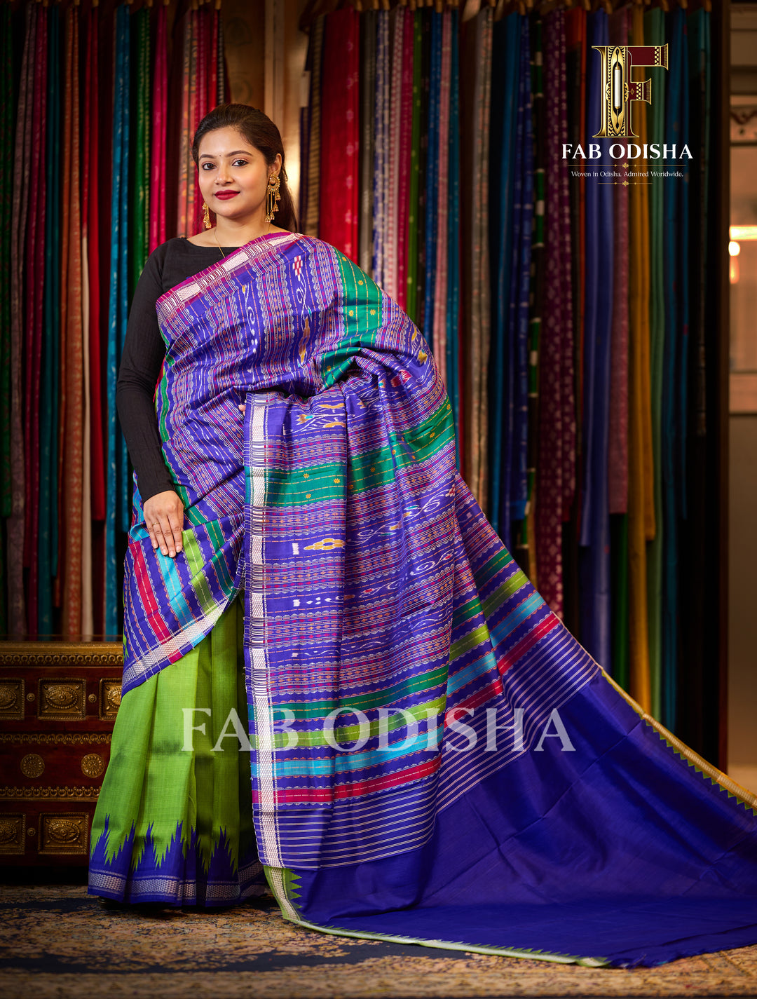 INDRANI BERHAMPURI HANDLOOM DOUBLE AANCHAL PURE SILK PATTA SAREE