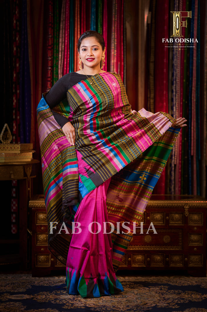 RANGAMANJARI BERHAMPURI HANDLOOM DOUBLE AANCHAL PURE SILK PATTA SAREE