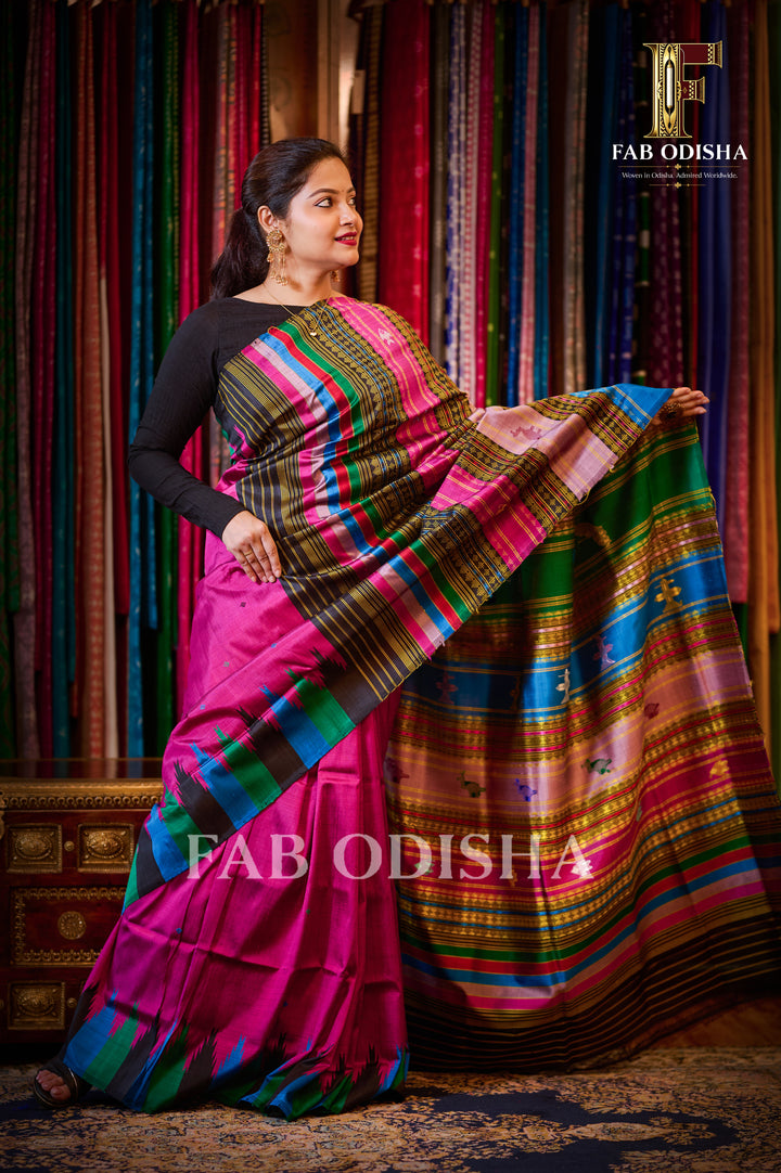 RANGAMANJARI BERHAMPURI HANDLOOM DOUBLE AANCHAL PURE SILK PATTA SAREE