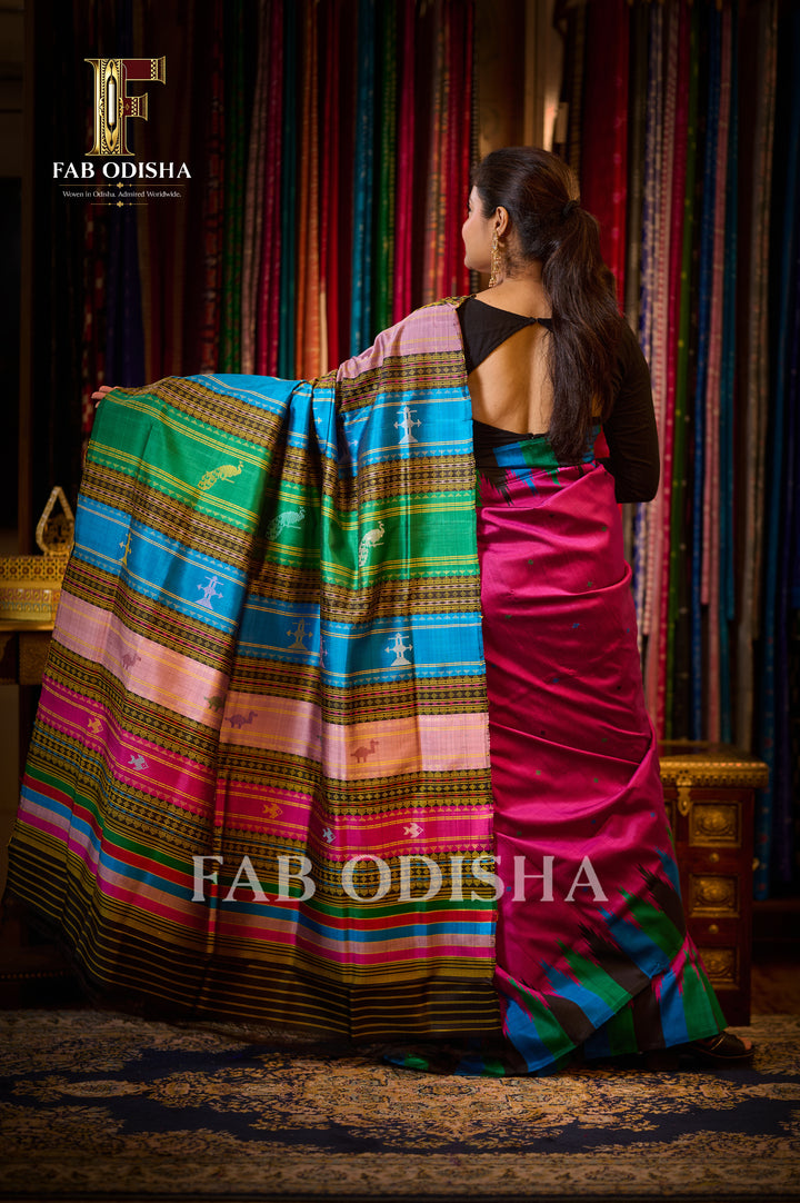 RANGAMANJARI BERHAMPURI HANDLOOM DOUBLE AANCHAL PURE SILK PATTA SAREE
