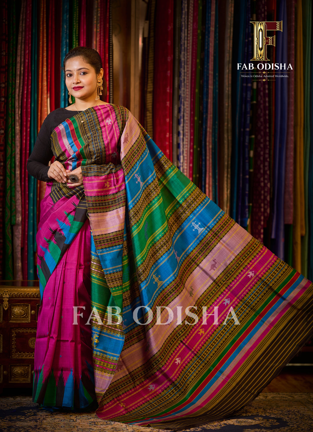 RANGAMANJARI BERHAMPURI HANDLOOM DOUBLE AANCHAL PURE SILK PATTA SAREE