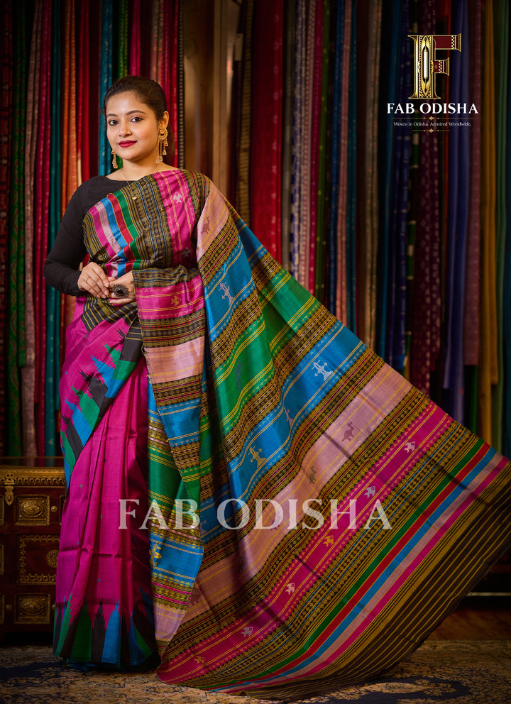 RANGAMANJARI BERHAMPURI HANDLOOM DOUBLE AANCHAL PURE SILK PATTA SAREE