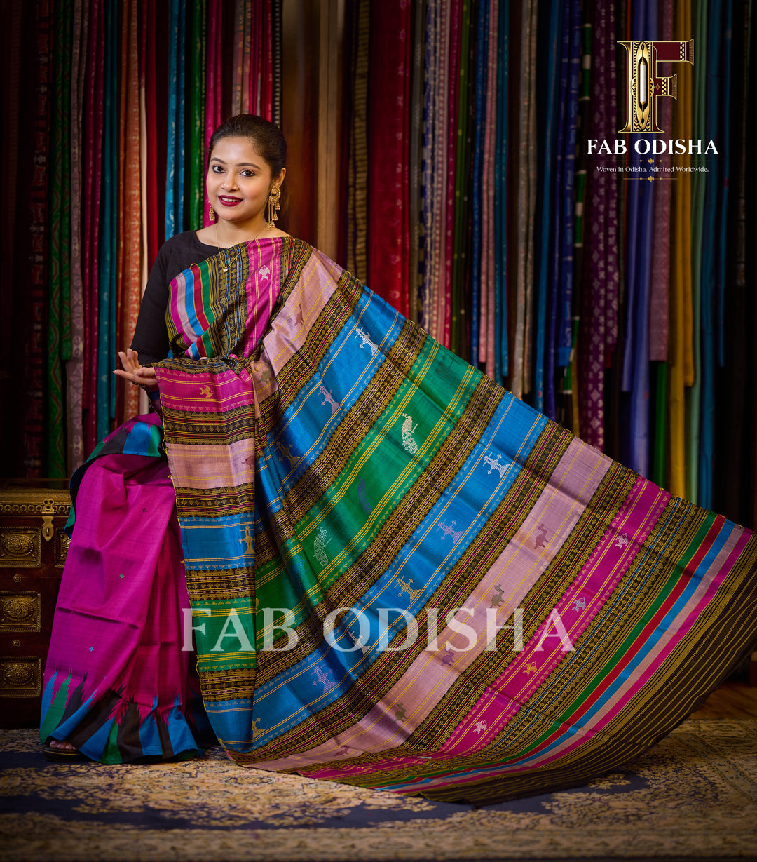 RANGAMANJARI BERHAMPURI HANDLOOM DOUBLE AANCHAL PURE SILK PATTA SAREE
