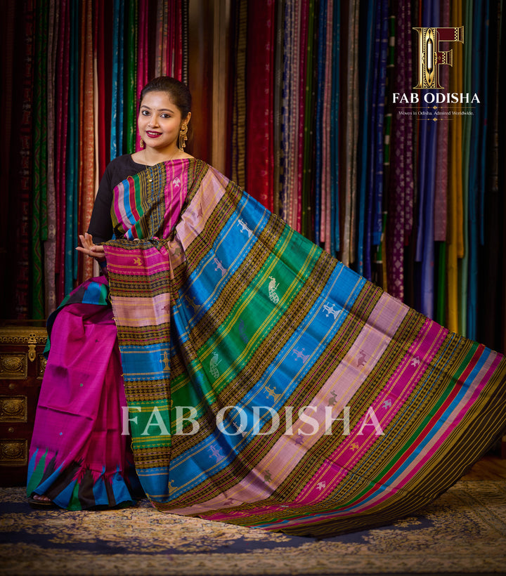 RANGAMANJARI BERHAMPURI HANDLOOM DOUBLE AANCHAL PURE SILK PATTA SAREE