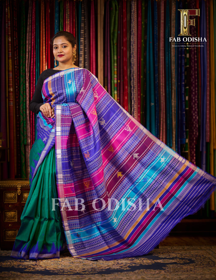 KAMALINI BERHAMPURI DOUBLE AANCHAL PURE SILK PATTA SAREE