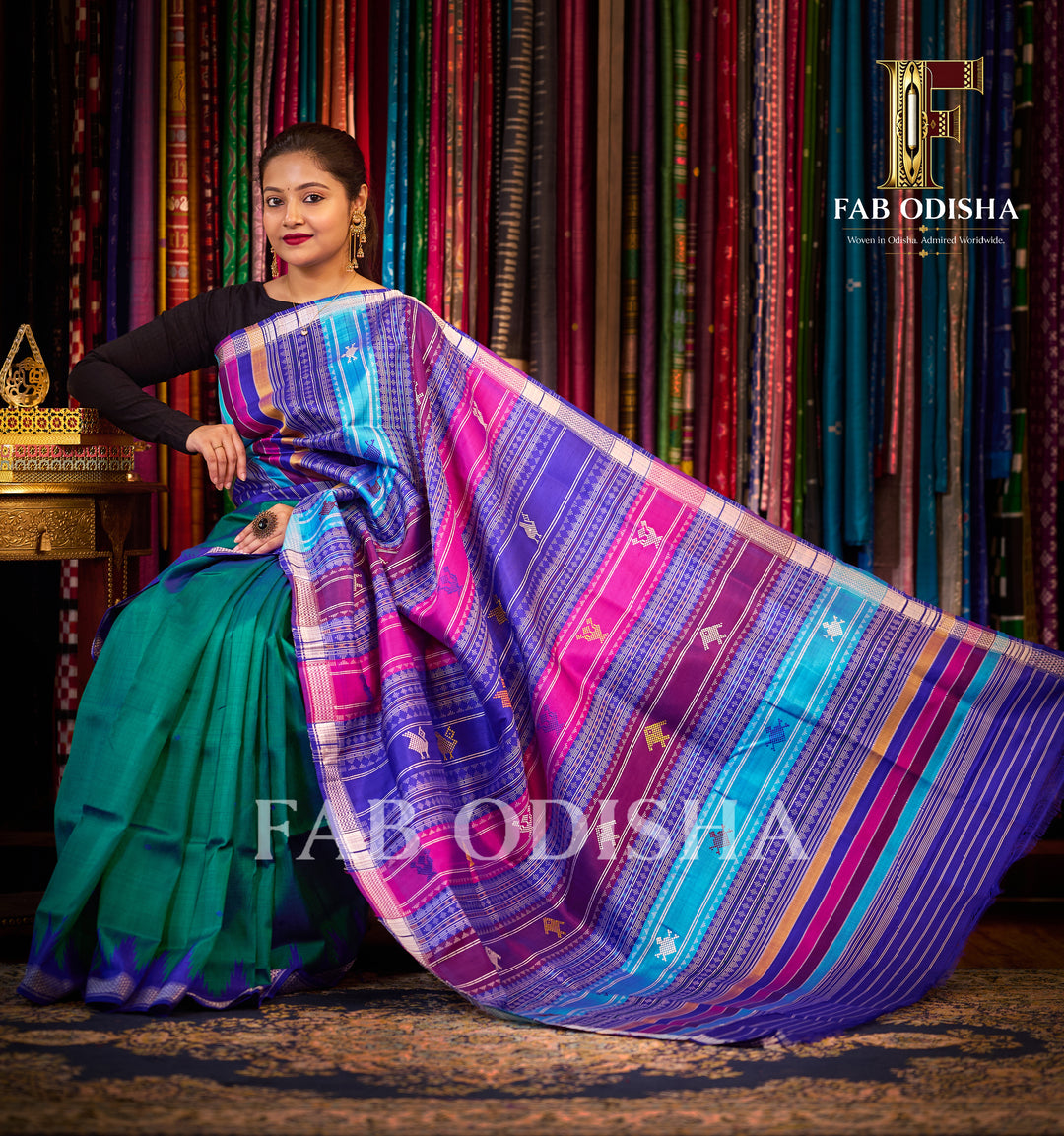KAMALINI BERHAMPURI DOUBLE AANCHAL PURE SILK PATTA SAREE