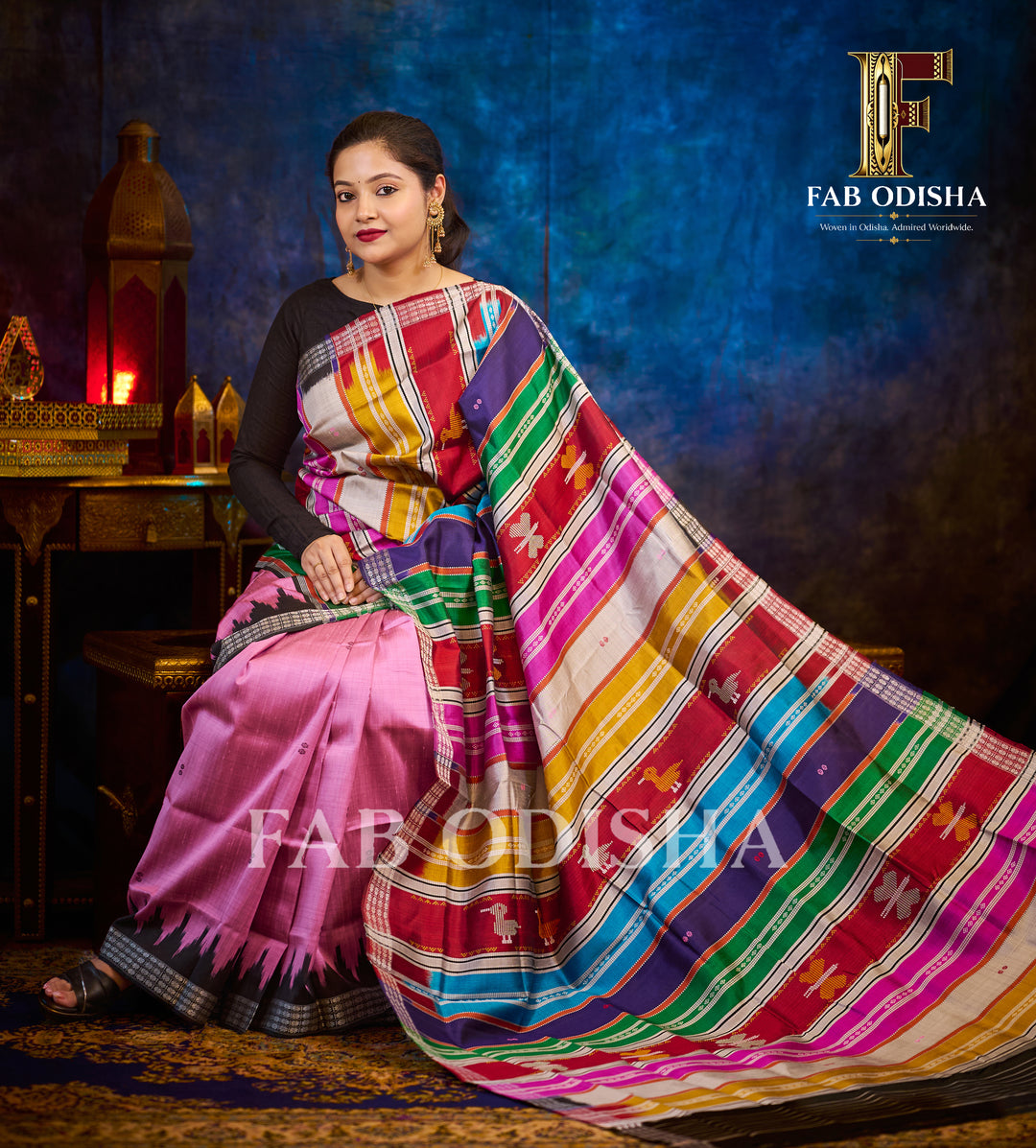 UTSAVIKA BERHAMPURI HANDLOOM DOUBLE AANCHAL PURE SILK PATTA SAREE