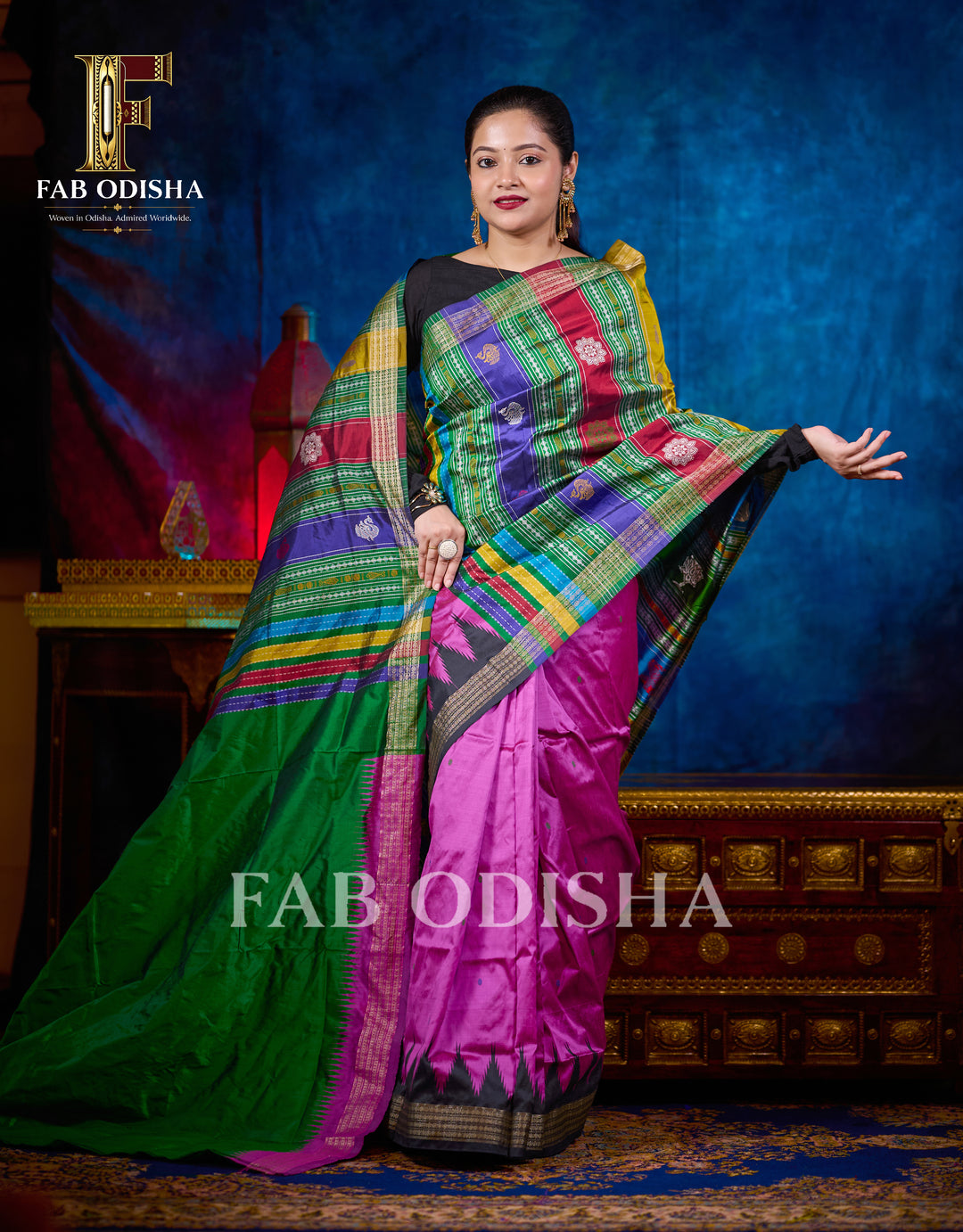 RAJ PANKHUDI BERHAMPURI DOUBLE AANCHAL PURE TISSUE SILK PATTA SAREE