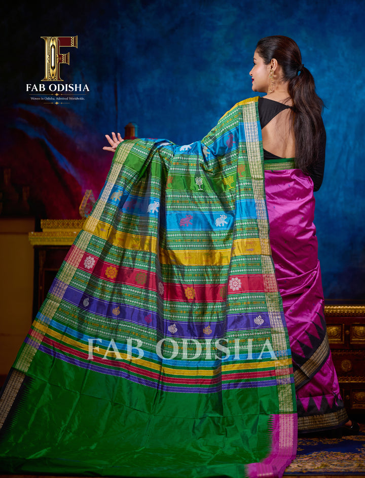 RAJ PANKHUDI BERHAMPURI DOUBLE AANCHAL PURE TISSUE SILK PATTA SAREE