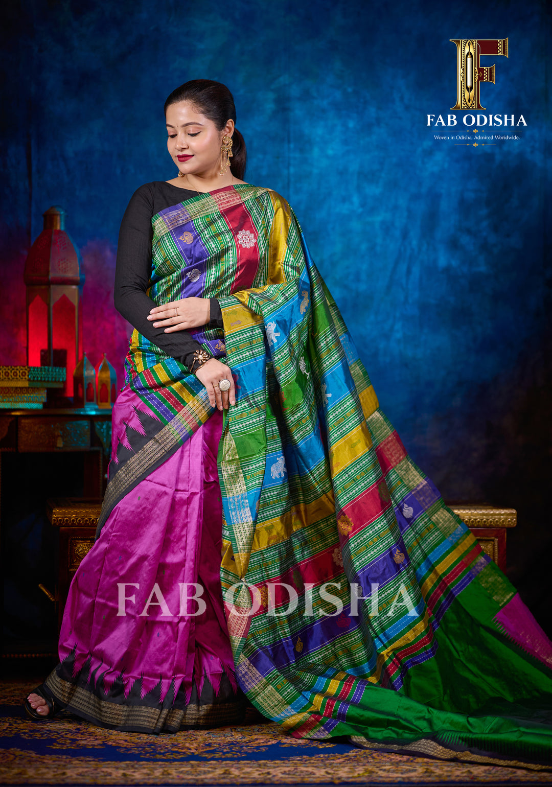 RAJ PANKHUDI BERHAMPURI DOUBLE AANCHAL PURE TISSUE SILK PATTA SAREE