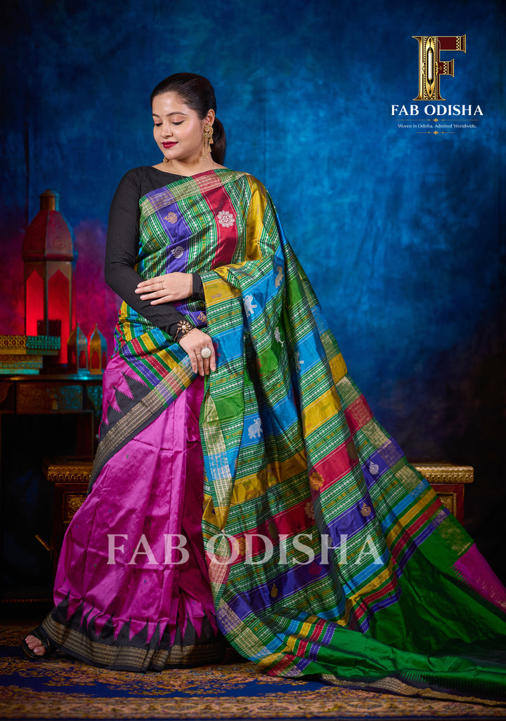 RAJ PANKHUDI BERHAMPURI DOUBLE AANCHAL PURE TISSUE SILK PATTA SAREE