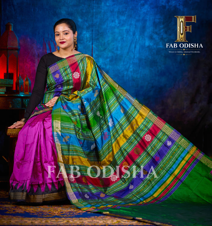 RAJ PANKHUDI BERHAMPURI DOUBLE AANCHAL PURE TISSUE SILK PATTA SAREE