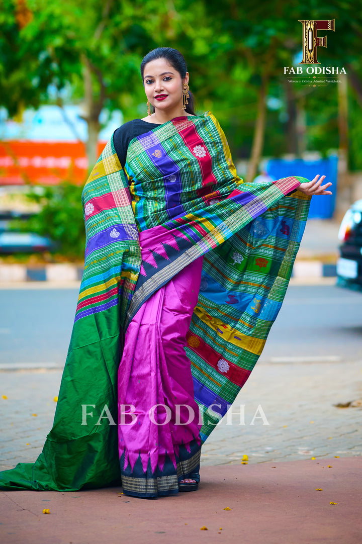 RAJ PANKHUDI BERHAMPURI DOUBLE AANCHAL PURE TISSUE SILK PATTA SAREE
