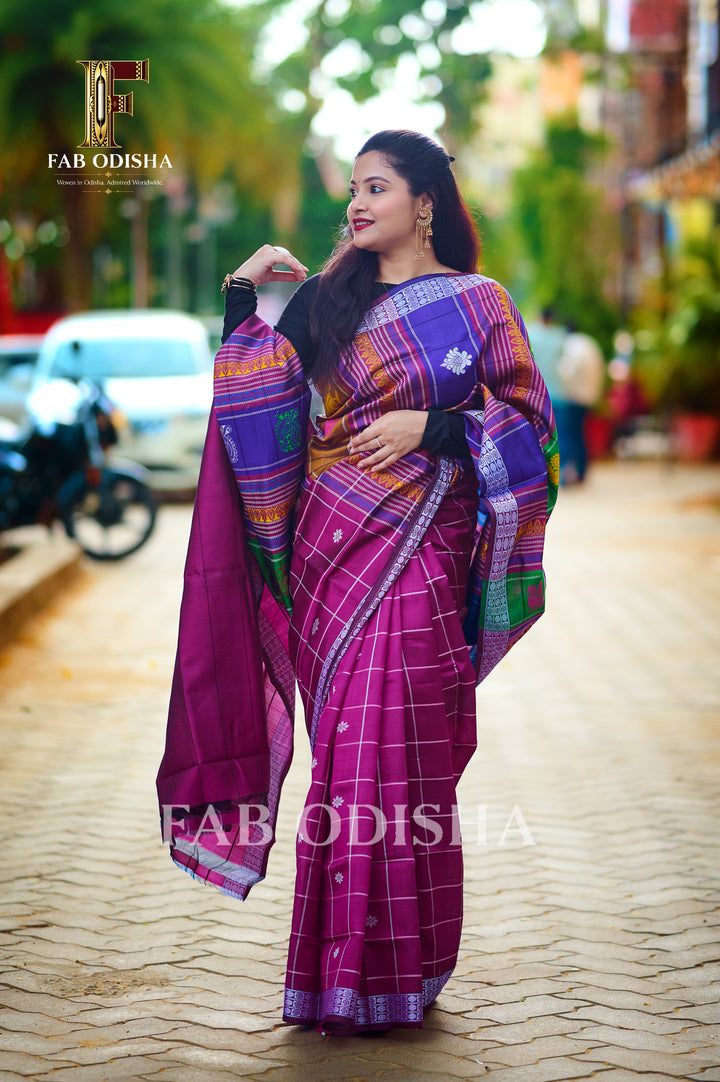 VASUNDHARA RANGA BERHAMPURI HANDLOOM DOUBLE AANCHAL PURE SILK PATTA SAREE