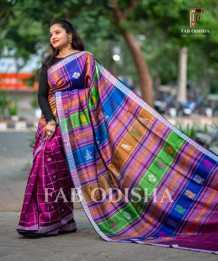 VASUNDHARA RANGA BERHAMPURI HANDLOOM DOUBLE AANCHAL PURE SILK PATTA SAREE