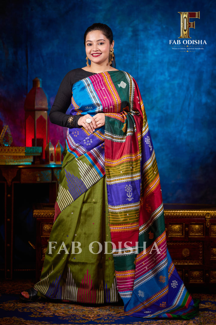 SUBHAJANLI SILKEN GRACE BERHAMPURI HANDLOOM DOUBLE AANCHAL PURE SILK PATTA SAREE