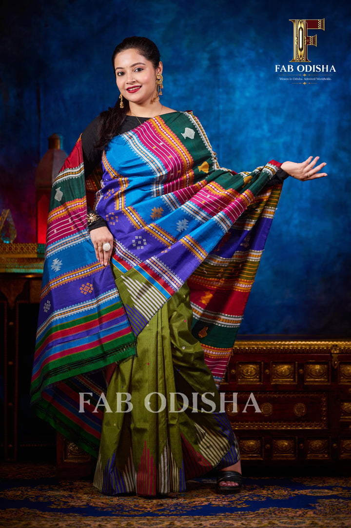 SUBHAJANLI SILKEN GRACE BERHAMPURI HANDLOOM DOUBLE AANCHAL PURE SILK PATTA SAREE