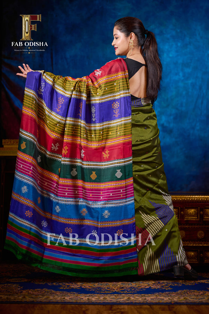 SUBHAJANLI SILKEN GRACE BERHAMPURI HANDLOOM DOUBLE AANCHAL PURE SILK PATTA SAREE