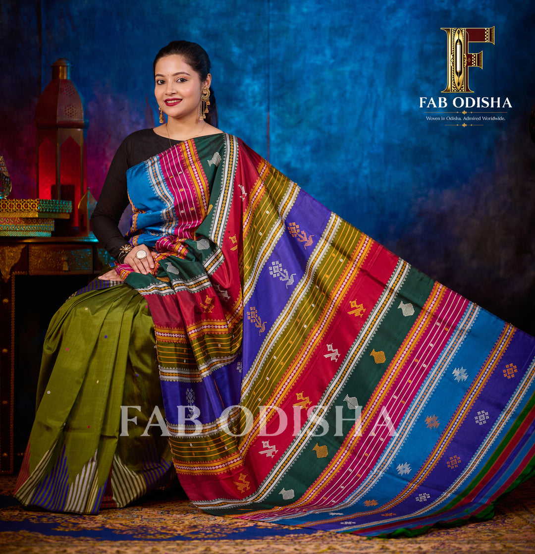 SUBHAJANLI SILKEN GRACE BERHAMPURI HANDLOOM DOUBLE AANCHAL PURE SILK PATTA SAREE