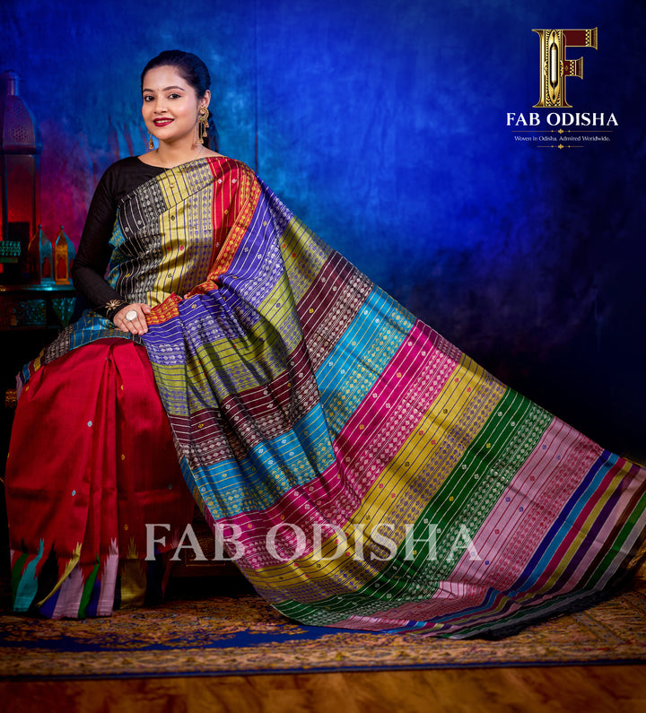 RUHANI CELESTIAL HANDLOOM BERHAMPURI HANDLOOM DOUBLE AANCHAL PURE SILK PATTA SAREE