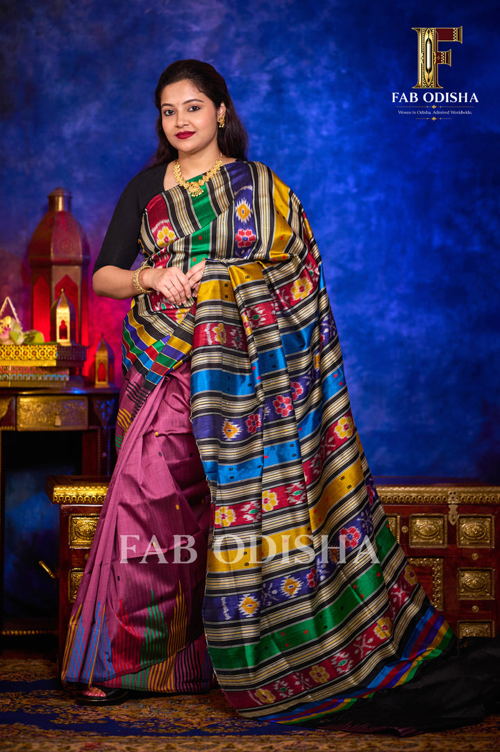 AMRITVA BERHAMPURI HANDLOOM DOUBLE AANCHAL PURE SILK PATTA SAREE