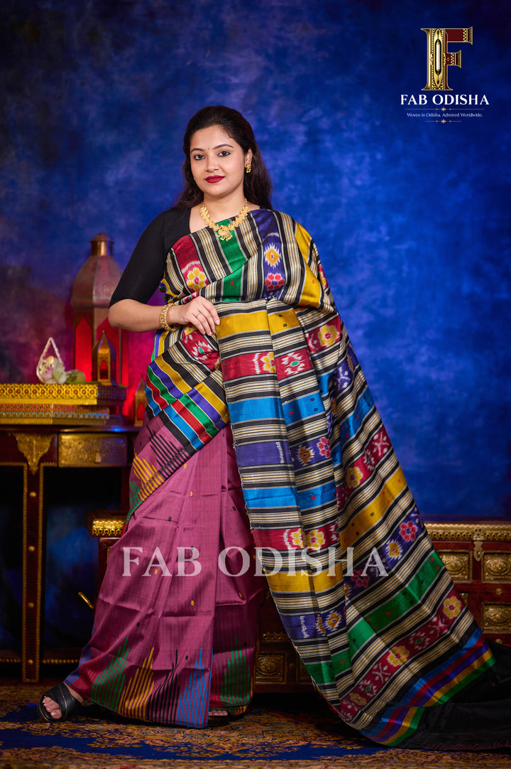 AMRITVA BERHAMPURI HANDLOOM DOUBLE AANCHAL PURE SILK PATTA SAREE