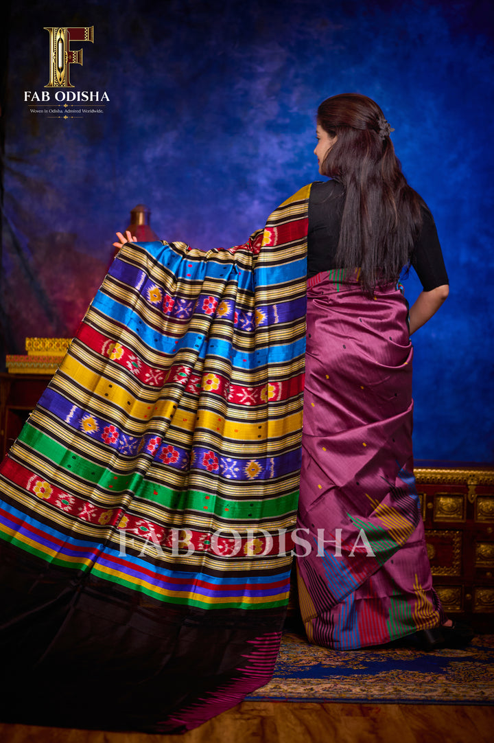 AMRITVA BERHAMPURI HANDLOOM DOUBLE AANCHAL PURE SILK PATTA SAREE