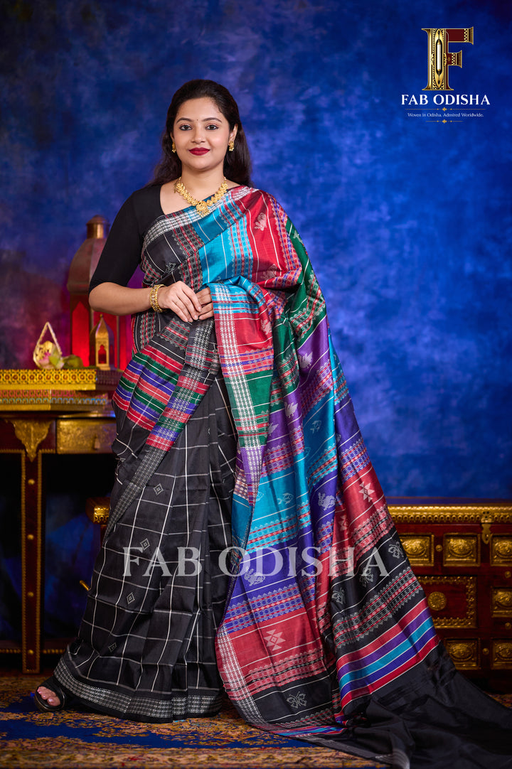 SADHANA LUXE BERHAMPURI HANDLOOM DOUBLE AANCHAL PURE SILK PATTA SAREE
