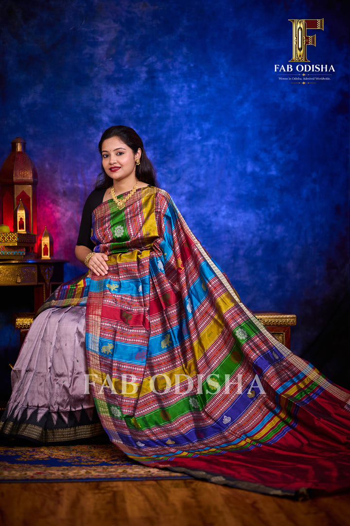 MEGHAMALHAR HALF TISSUE BERHAMPURI HANDLOOM DOUBLE AANCHAL PURE SILK PATTA SAREE