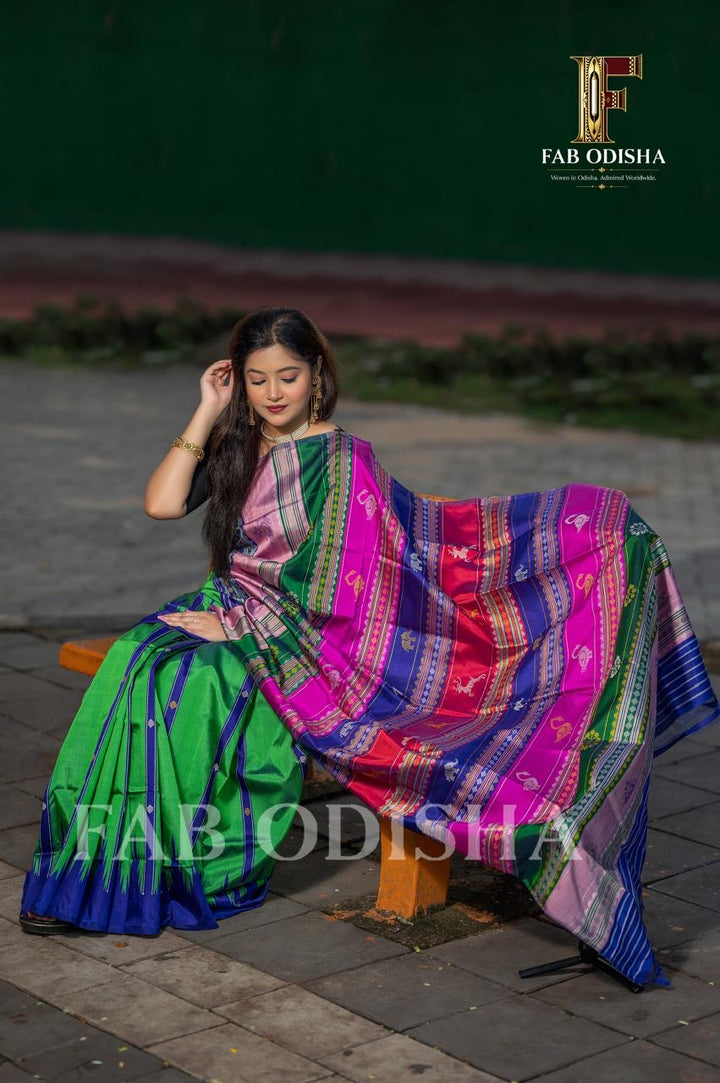 RAJHANSI BERHAMPURI HANDLOOM DOUBLE AANCHAL PURE SILK PATTA SAREE
