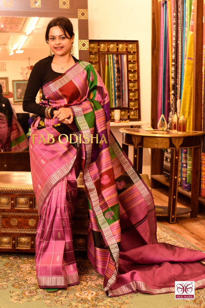“RAANG-DE- BASANTI” RESPLENDENT DOUBLE ANCHAL BERHAMPURI SILK PATTA SAREE