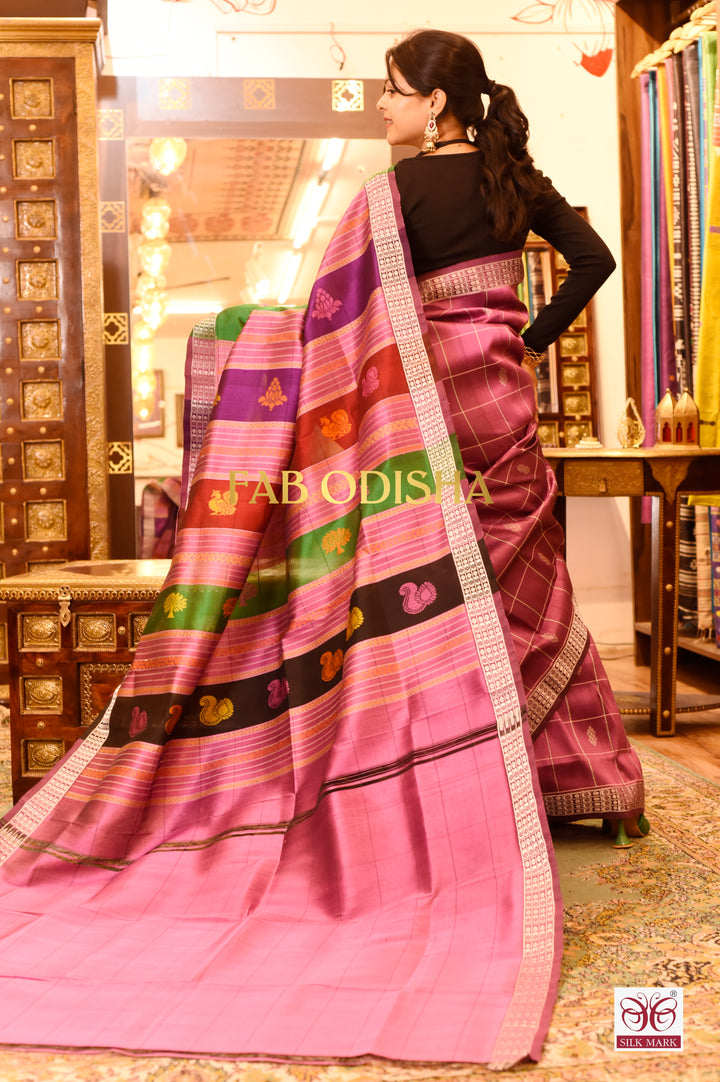 “RAANG-DE- BASANTI” RESPLENDENT DOUBLE ANCHAL BERHAMPURI SILK PATTA SAREE