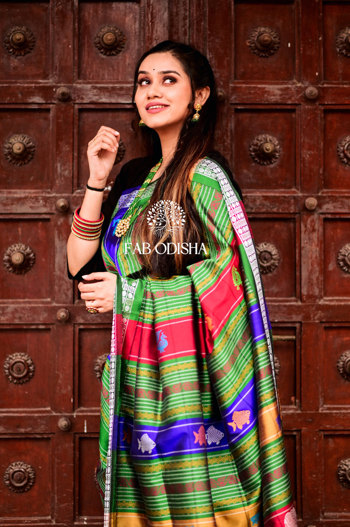 “GREEN VIRANGNA" BERHAMPURI DOUBLE PALLU SAREE