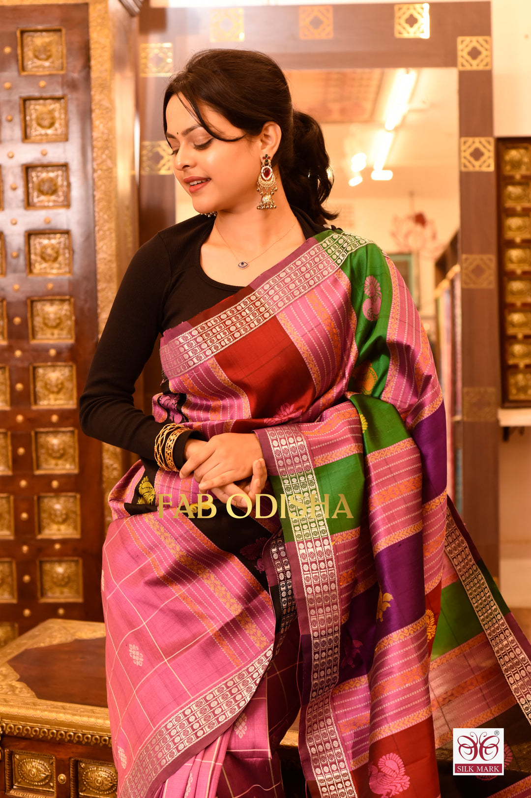 “RAANG-DE- BASANTI” RESPLENDENT DOUBLE ANCHAL BERHAMPURI SILK PATTA SAREE
