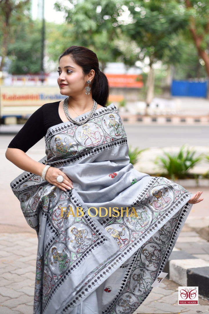 LAND OF KALINGA PATTACHITRA HANDPAINTED PURE SILK SAREE