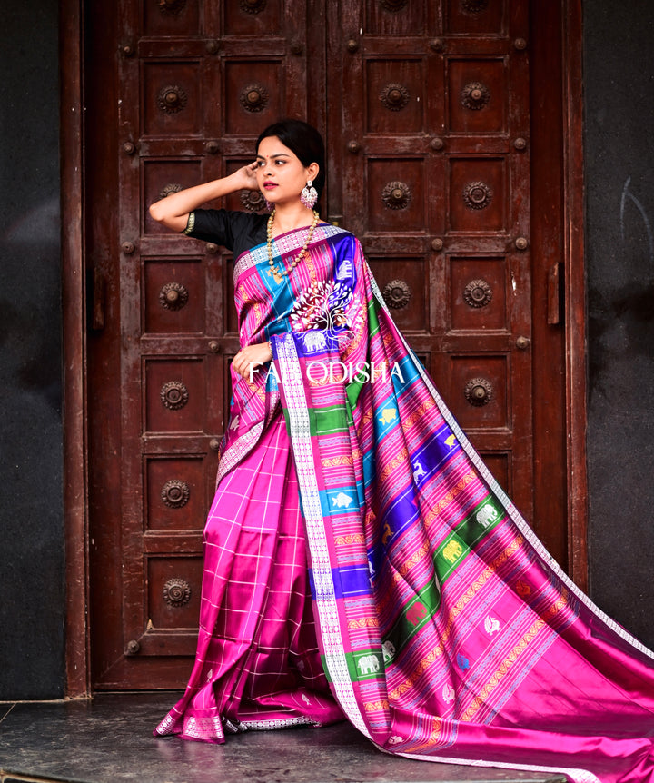 PINK TULIP CHECKERED DOUBLE ANCHAL BERHAMPURI PATTA