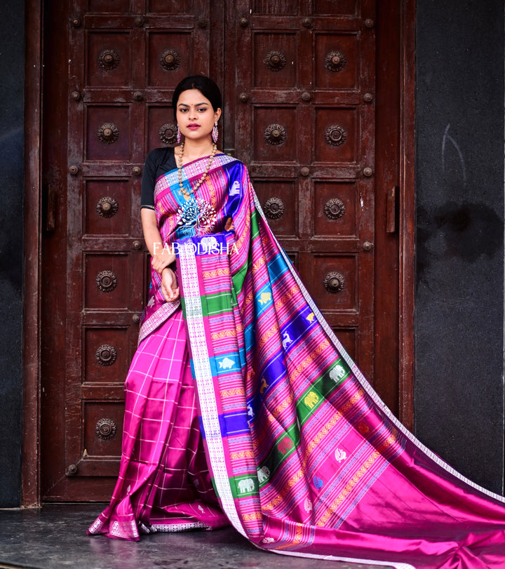 PINK TULIP CHECKERED DOUBLE ANCHAL BERHAMPURI PATTA