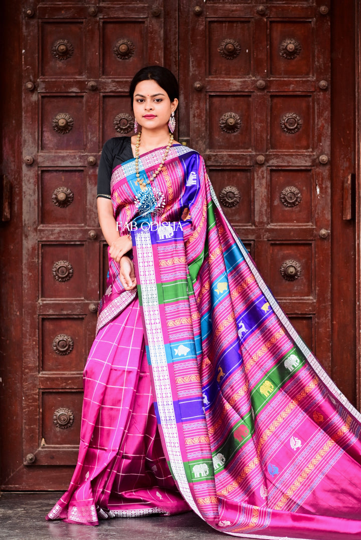 PINK TULIP CHECKERED DOUBLE ANCHAL BERHAMPURI PATTA