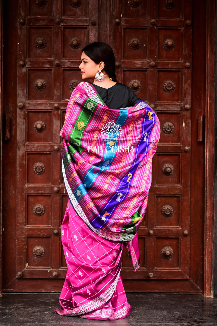 PINK TULIP CHECKERED DOUBLE ANCHAL BERHAMPURI PATTA
