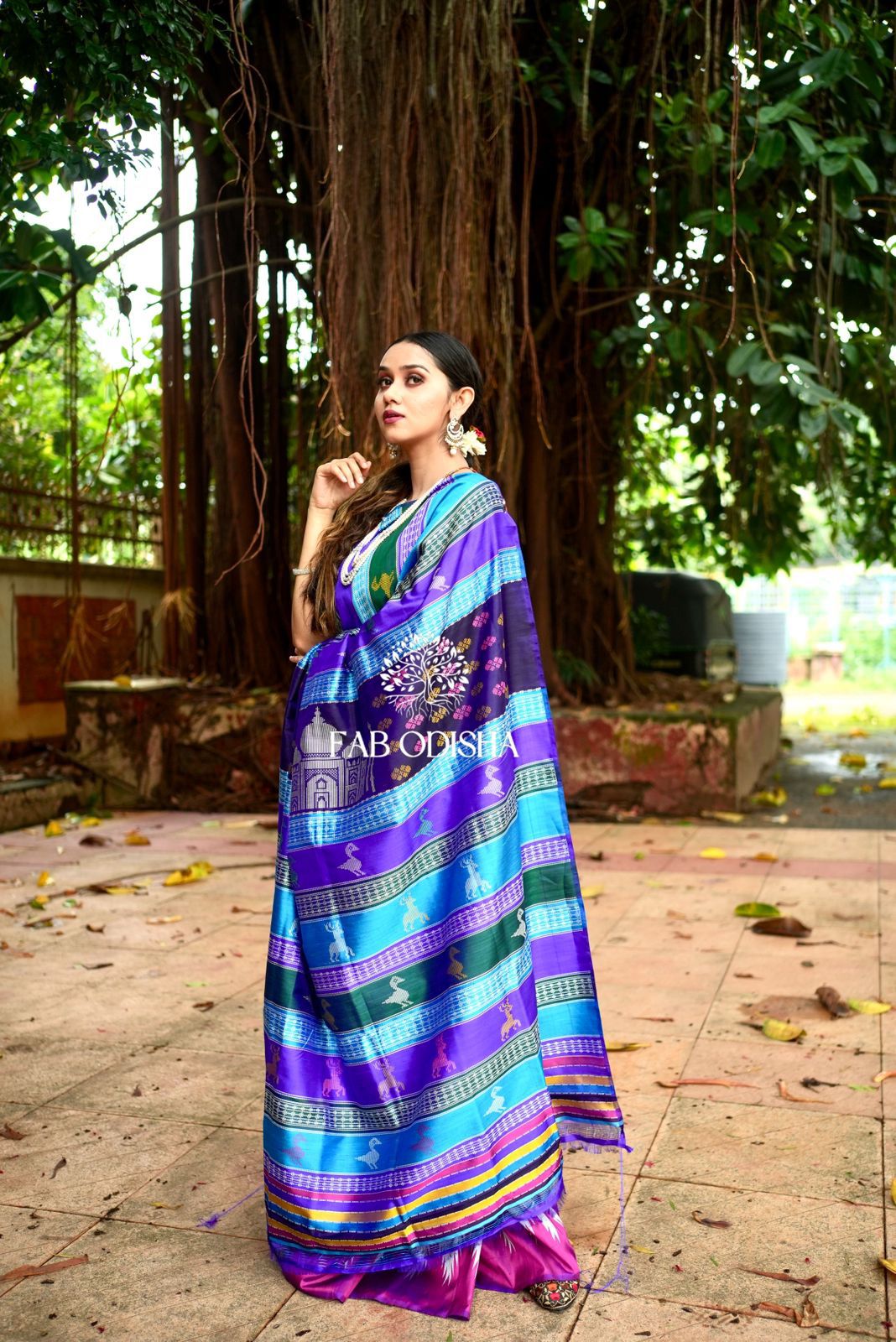 SILVER STREAKED TAJ MAHAL BERHAMPURI DOUBLE AANCHAL SAREE