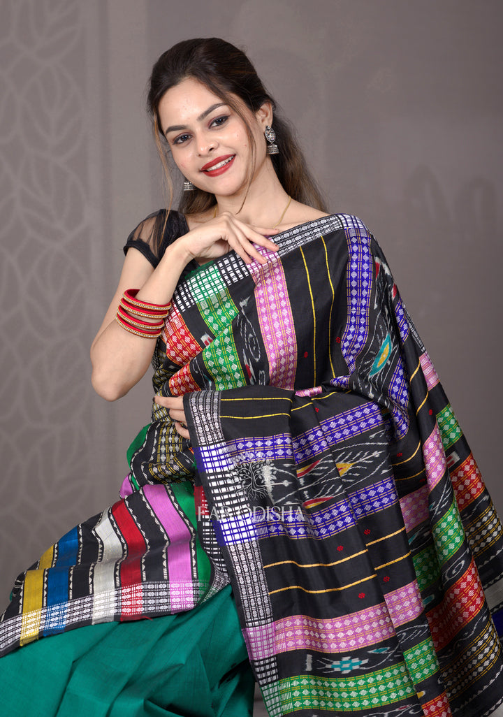 CARIBBEAN TORQUOISE BERHAMPURI SILK DOUBLE AANCHAL PATTA SAREE