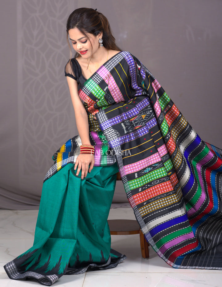 CARIBBEAN TORQUOISE BERHAMPURI SILK DOUBLE AANCHAL PATTA SAREE